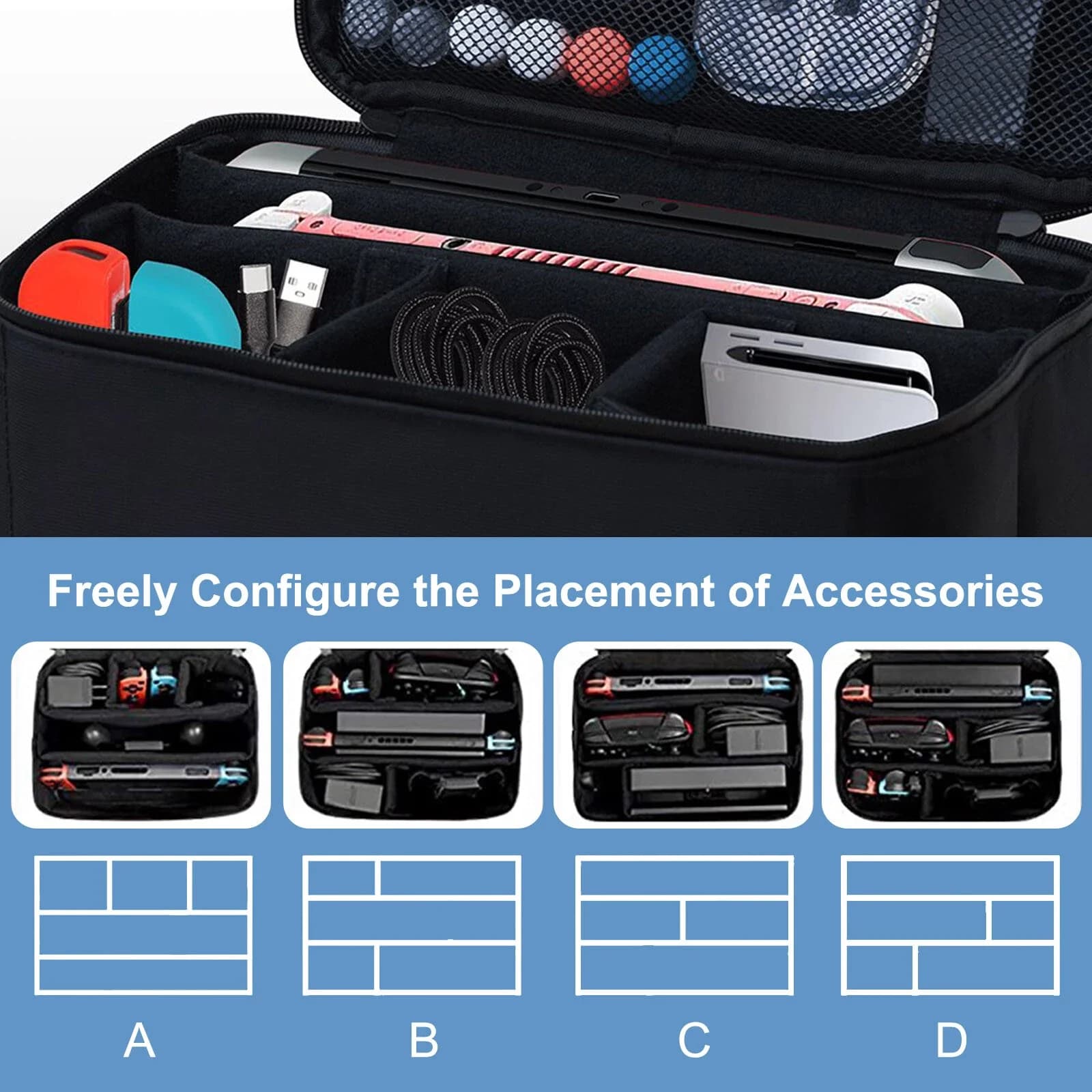 Adatto per borsa da viaggio OLED NDS /Switch, protezione morbida, custodia per interruttori portatile, scomparto staccabile