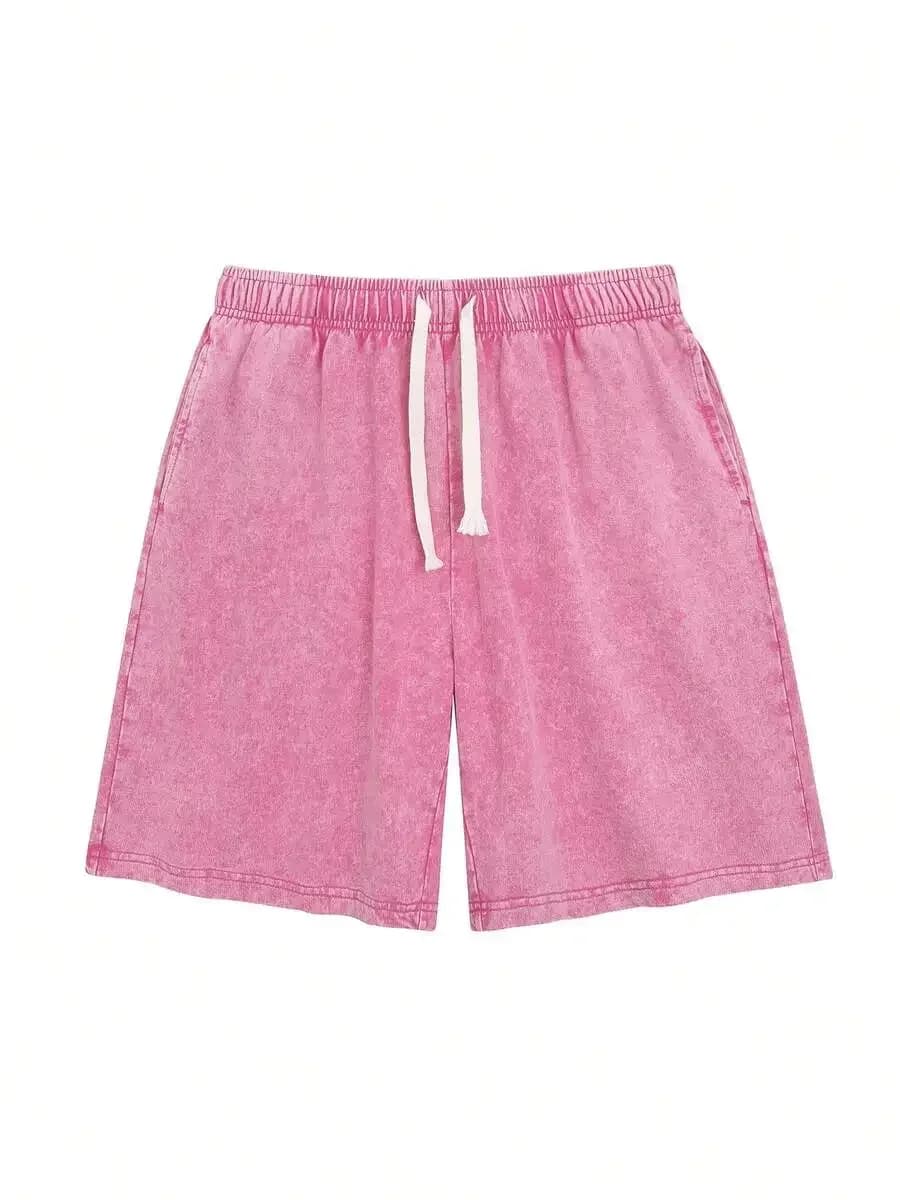 Washed Cotton Drawstring Shorts Men Casual Relaxed Fit Elastic Waist Beach Outdoor Summer