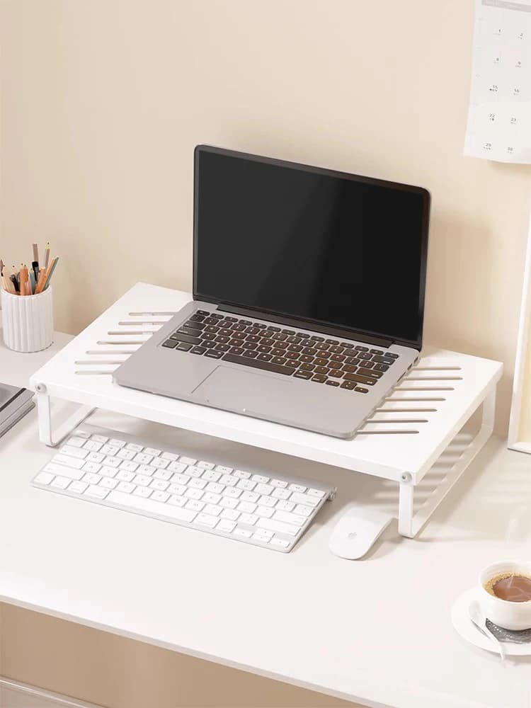 Supporto per Monitor da Scrivania, Organizzatore da Tavolo, Porta Schermo, Base Impilabile per Ufficio