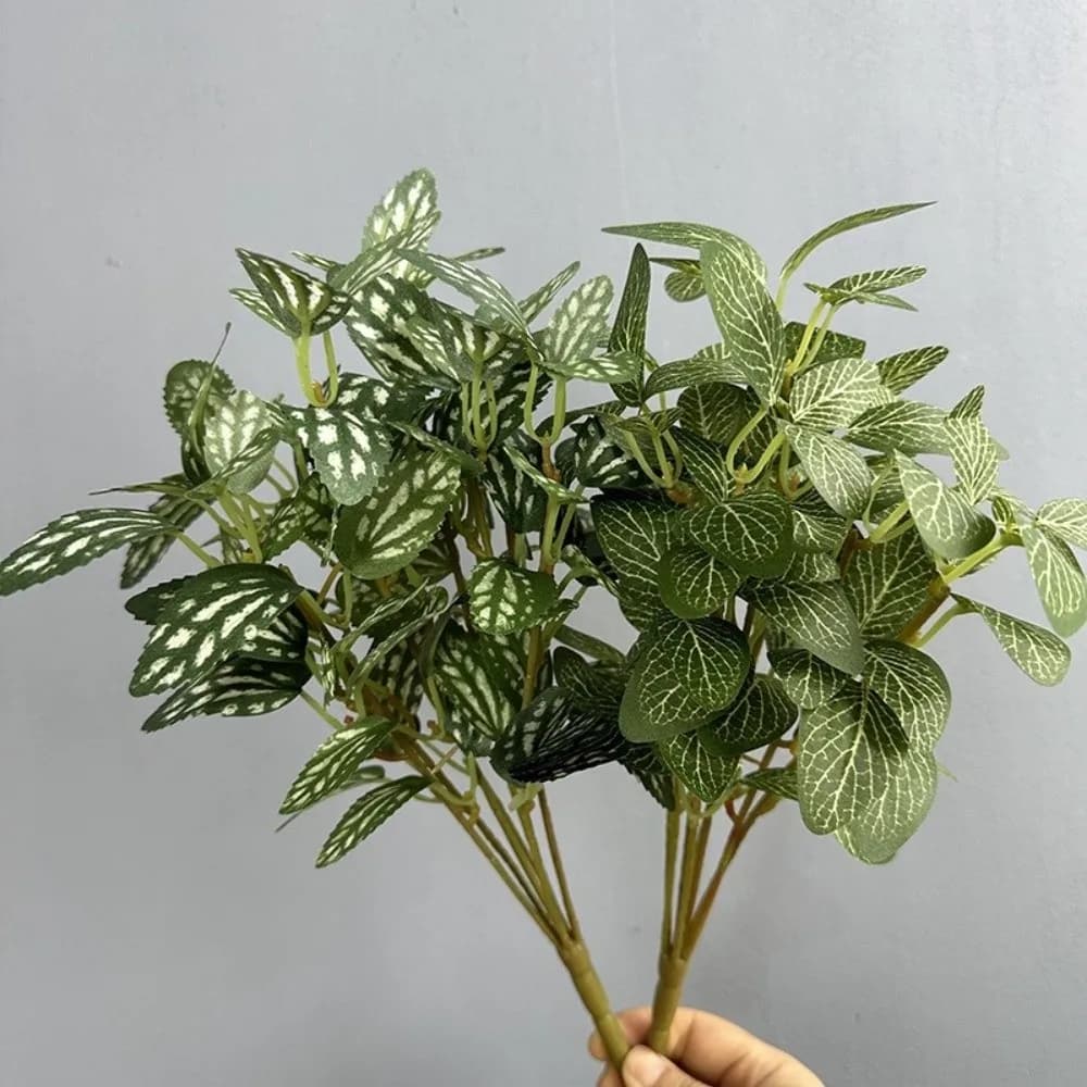 8 Heads Artificial Green Plant Real Touch Realistic Fake Plastic Plants No Watering Lifelike Faux Plants Outdoor Garden Decor