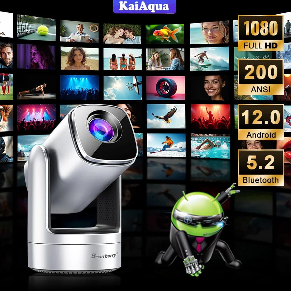 Proiettore Android12 Supporto 4K 200 ANSI Native HT26 1080P Correzione automatica 180 ° proiettori portatili da esterno flessibili per cinema BT5.2
