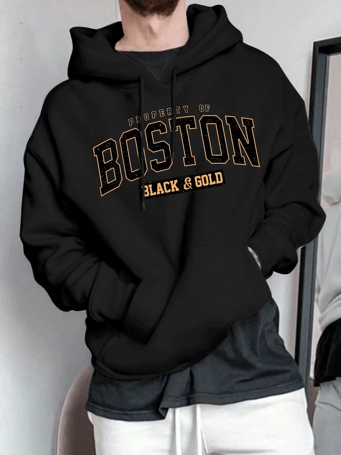 Felpa con Cappuccio Nera Boston da Uomo – Pullover Vintage Boston Pride per il Giorno della Partita e l'Uso Quotidiano