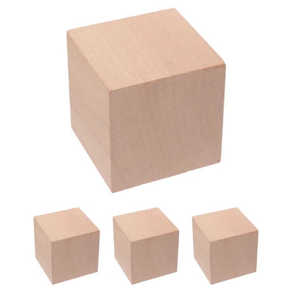 Set di 4 Cubi in Legno di Pino Non Trattati, 5cm Quadrati, per Apprendimento Matematico e Costruzioni Prescolari