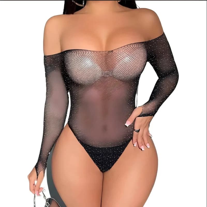 Hot Stamping Mesh Dress, European and American Beach Bikini Sexy Long Sleeved Hollow Multi-color Erotic Temptation Lingerie