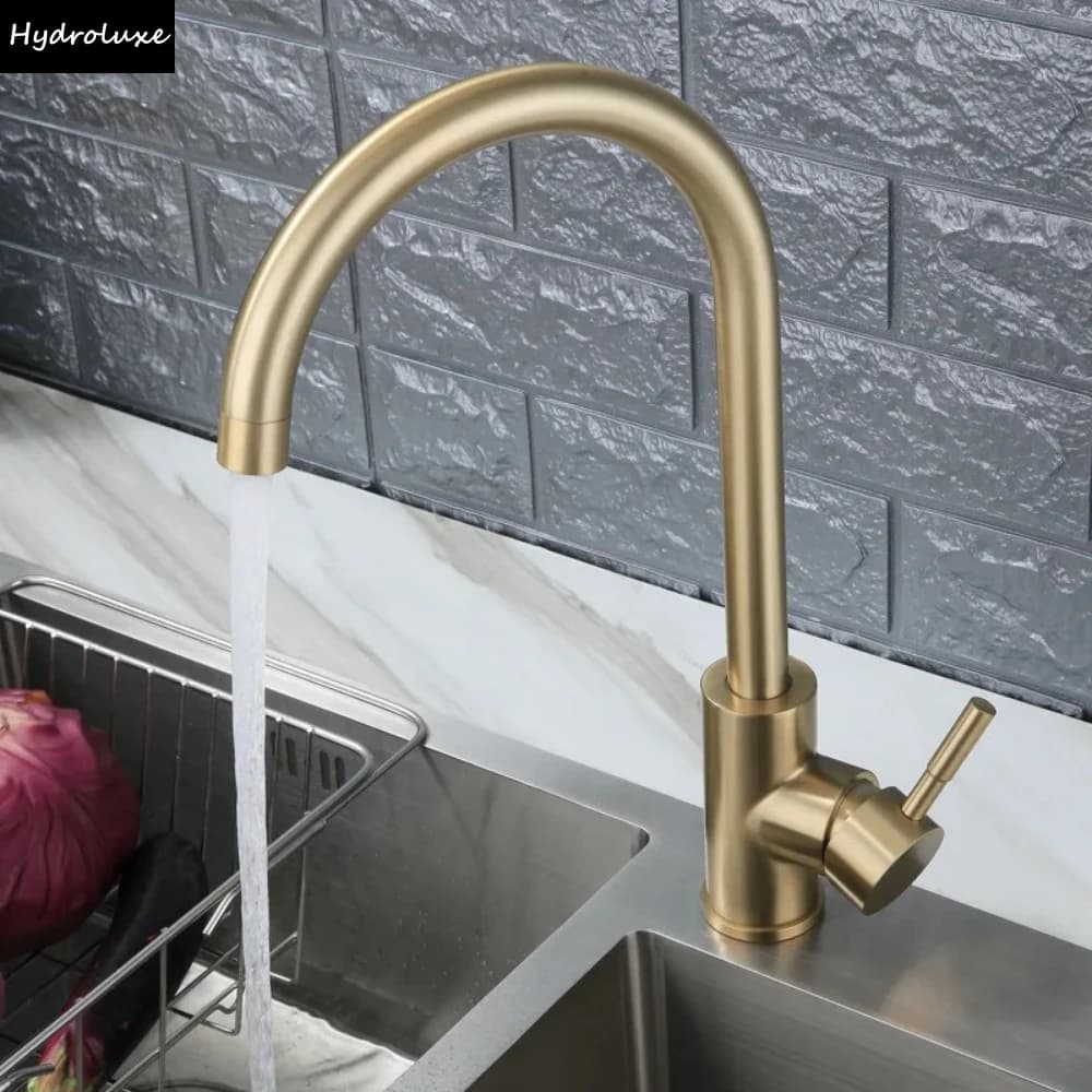 Rubinetto da Cucina 360 ° Rubinetto Girevole Pieghevole Miscelatore Acqua Calda e Fredda Lusso Oro Acciaio Inossidabile Ideale Regalo Casa