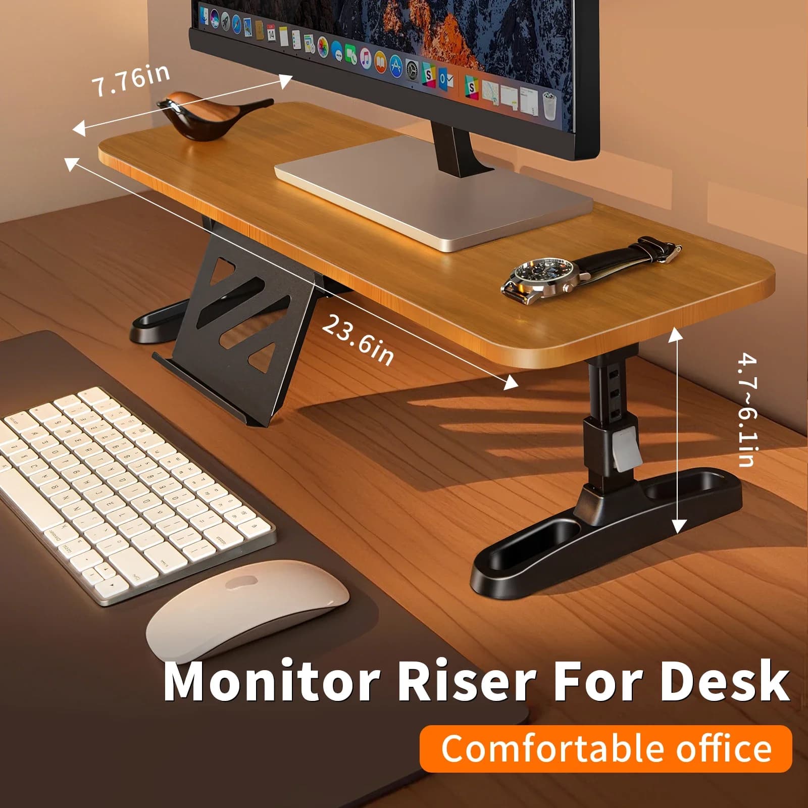 Oatsbasf Wooden Computer Monitor Support Riser with Phone Support Tablet Monitor Support Height Adjustable Desktop Keyboard Support
