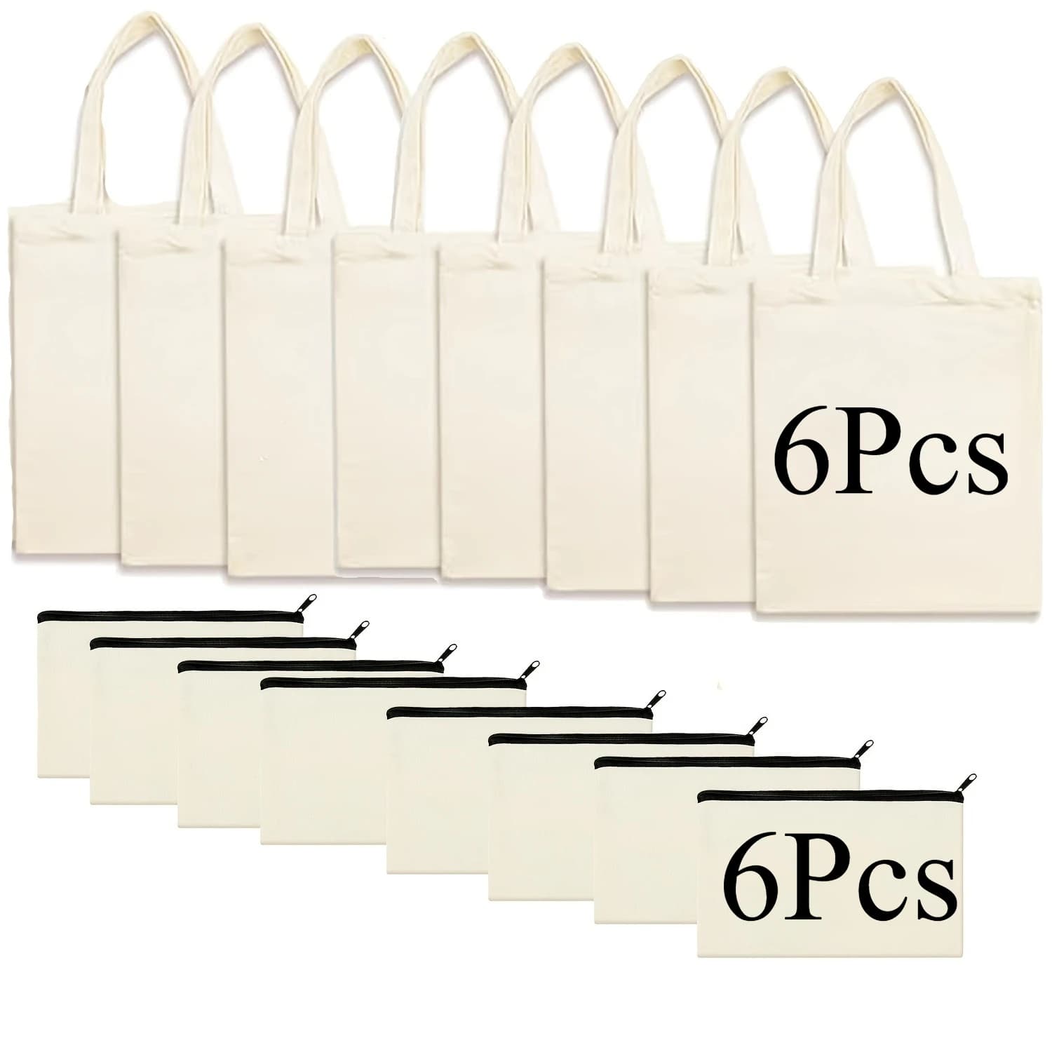 Set da 12 sublimazioni vuote: include 6 borse tote e 6 buste con cerniera, perfette per il trasferimento di calore fai da te, regali ed eventi