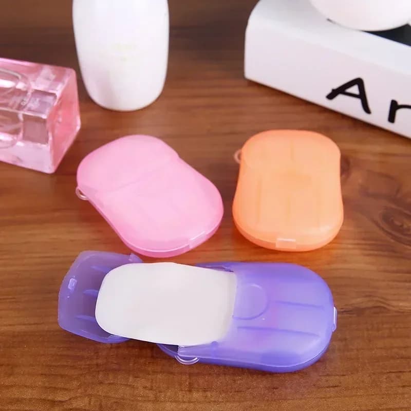 Scatola per compresse di sapone usa e getta da viaggio all'aperto, carta per sapone, tavoletta portatile per il lavaggio delle mani, piccolo mini foglio di sapone per compresse di sapone