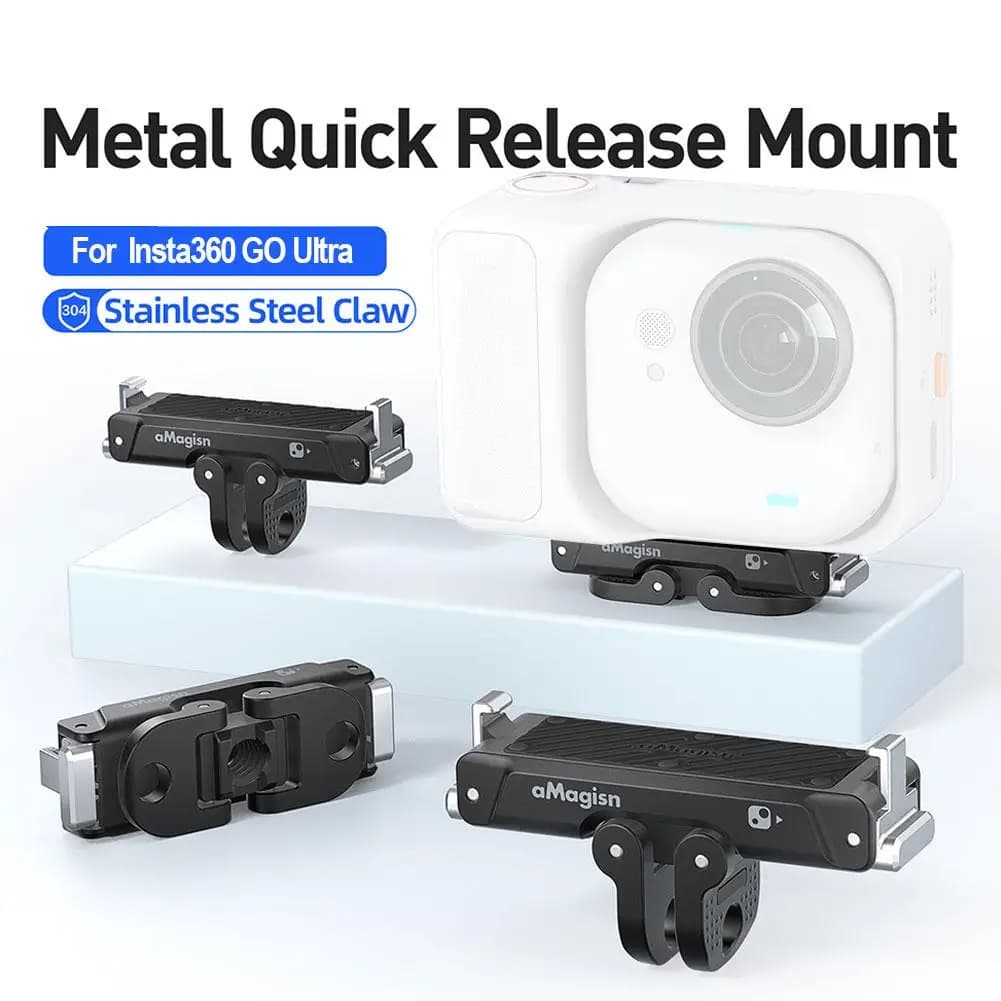 Magnetic adapter for mounting on a 1/4" quick release camera Easy to hold - Safe Insta360 Ultra compatible Go and G9Y0