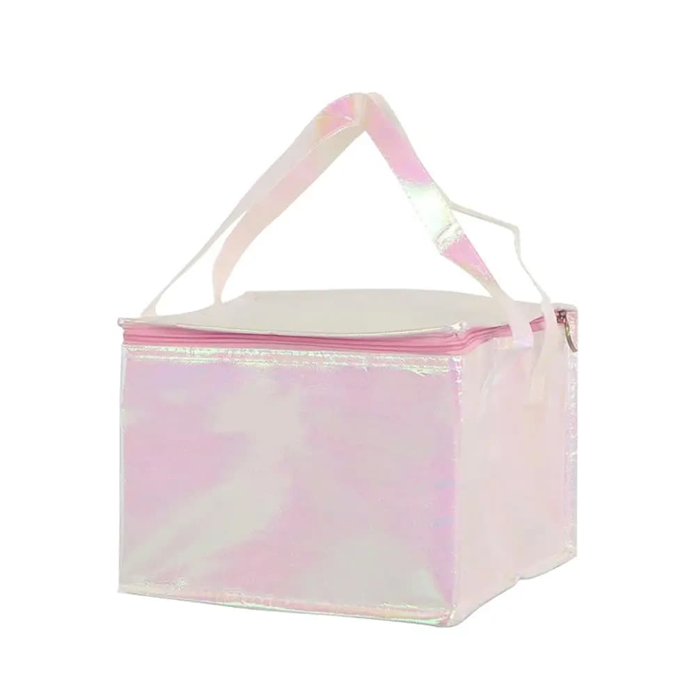 Borsa Termica Riutilizzabile con Cerniera in Alluminio 14.2×14.2×11.8, Ideale per Picnic, Torte, Frutta e Bevande (Laser Multico)