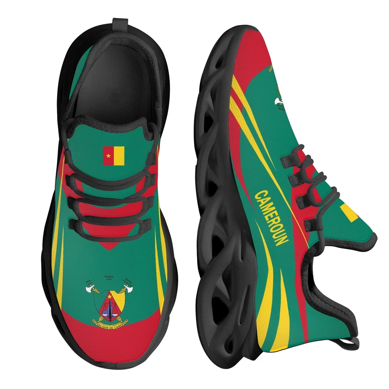 Scarpe con stampa della bandiera nazionale del Camerun per donna, scarpe con plateau dal design a bandiera, sneakers traspiranti in maglia, Zapatos