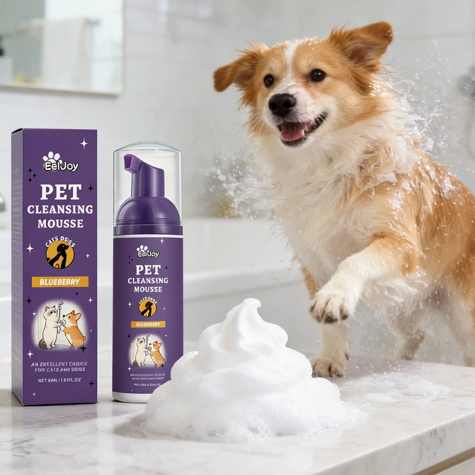 Schiuma Shampoo Senz'Acqua per Cani in 5 Minuti | Pulizia Rapida e Deodorizzazione tra i Bagni | Formula allantoina per shampoo secco per pelliccia morbida e lucente