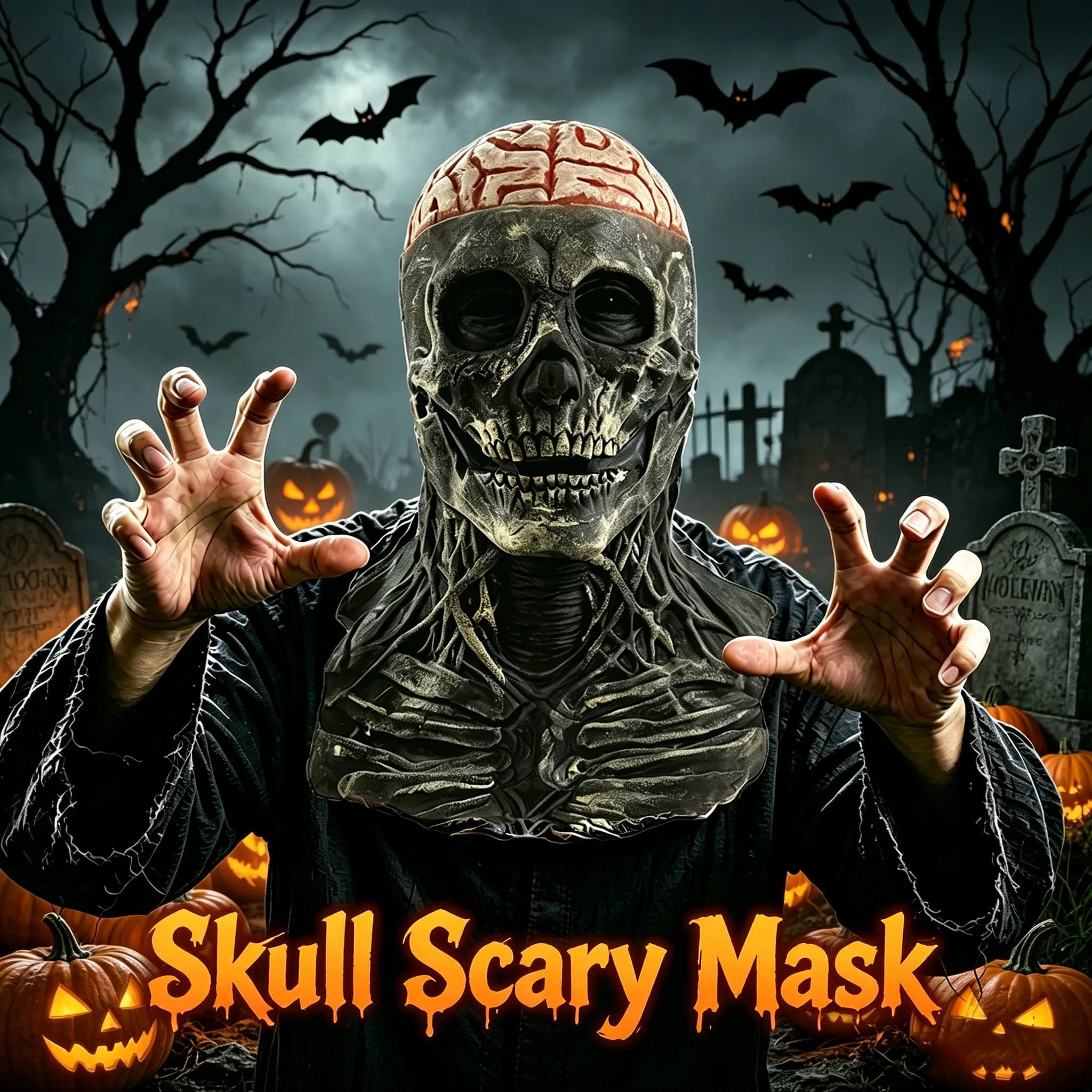 Skull Horror Mask Cosplay Brain Helmet Mask Latex Skeleton Full Face Scary Mask Frightening Mask Hat for Party Masquerade