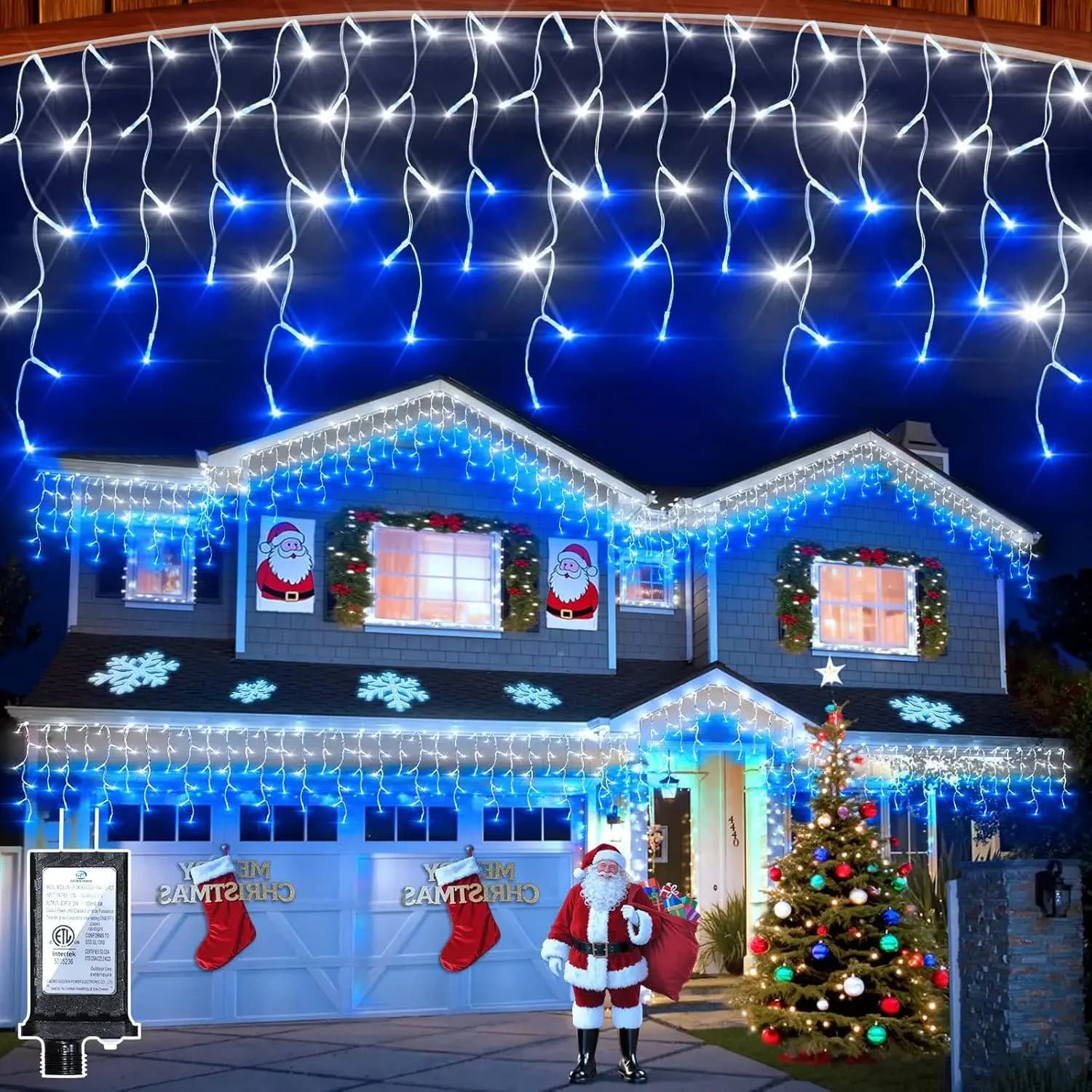 50ft 504 LED Icicle Lights, 12 Modes Blue & White Fairy String Lights with Timer, Dimmable, Waterproof for Indoor Outdoor Holiday Decor