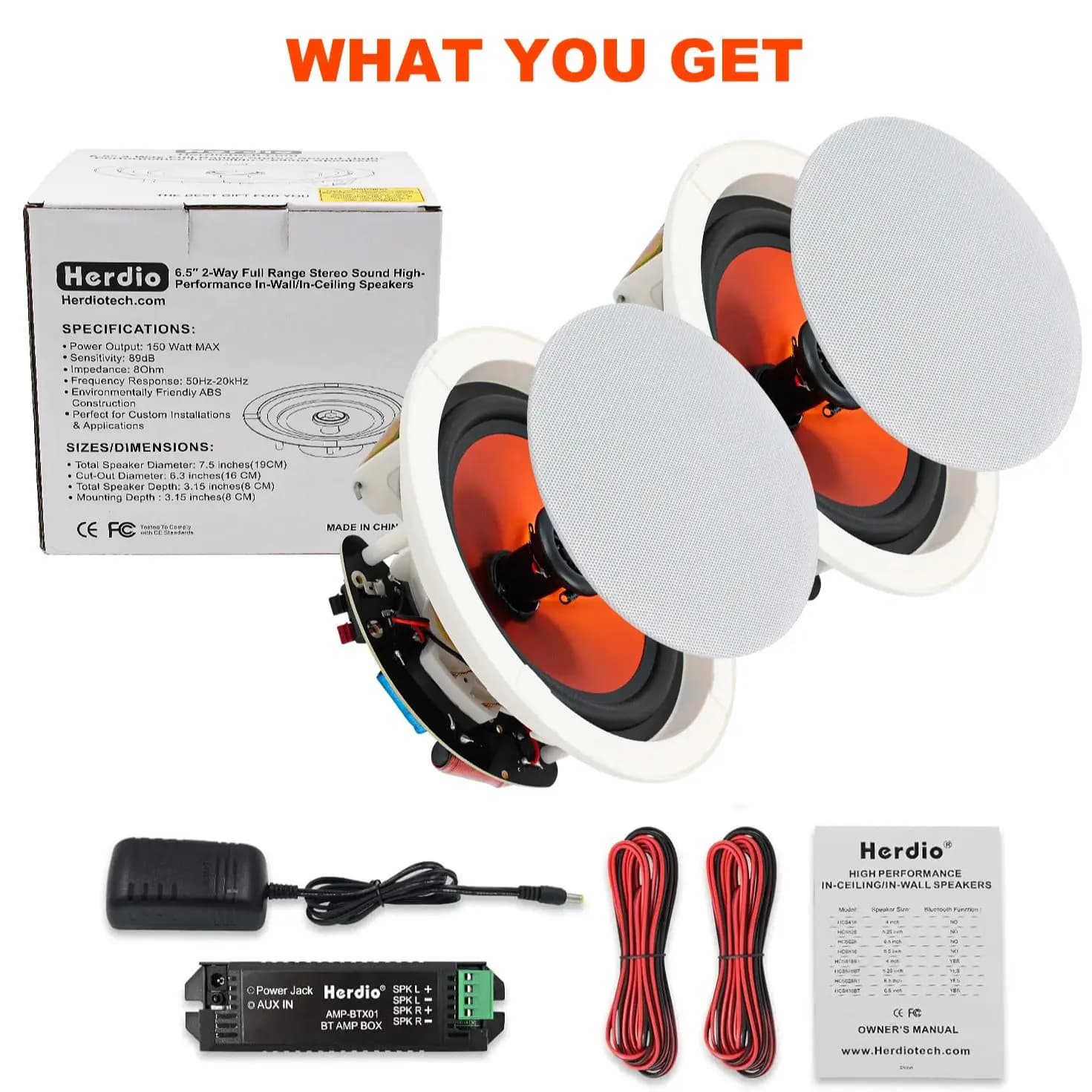 Herdio Altoparlanti da soffitto Bluetooth da 6,5'' 300W, a incasso, a 2 vie, per interni, cucina, camera da letto, bagno, 2 pezzi
