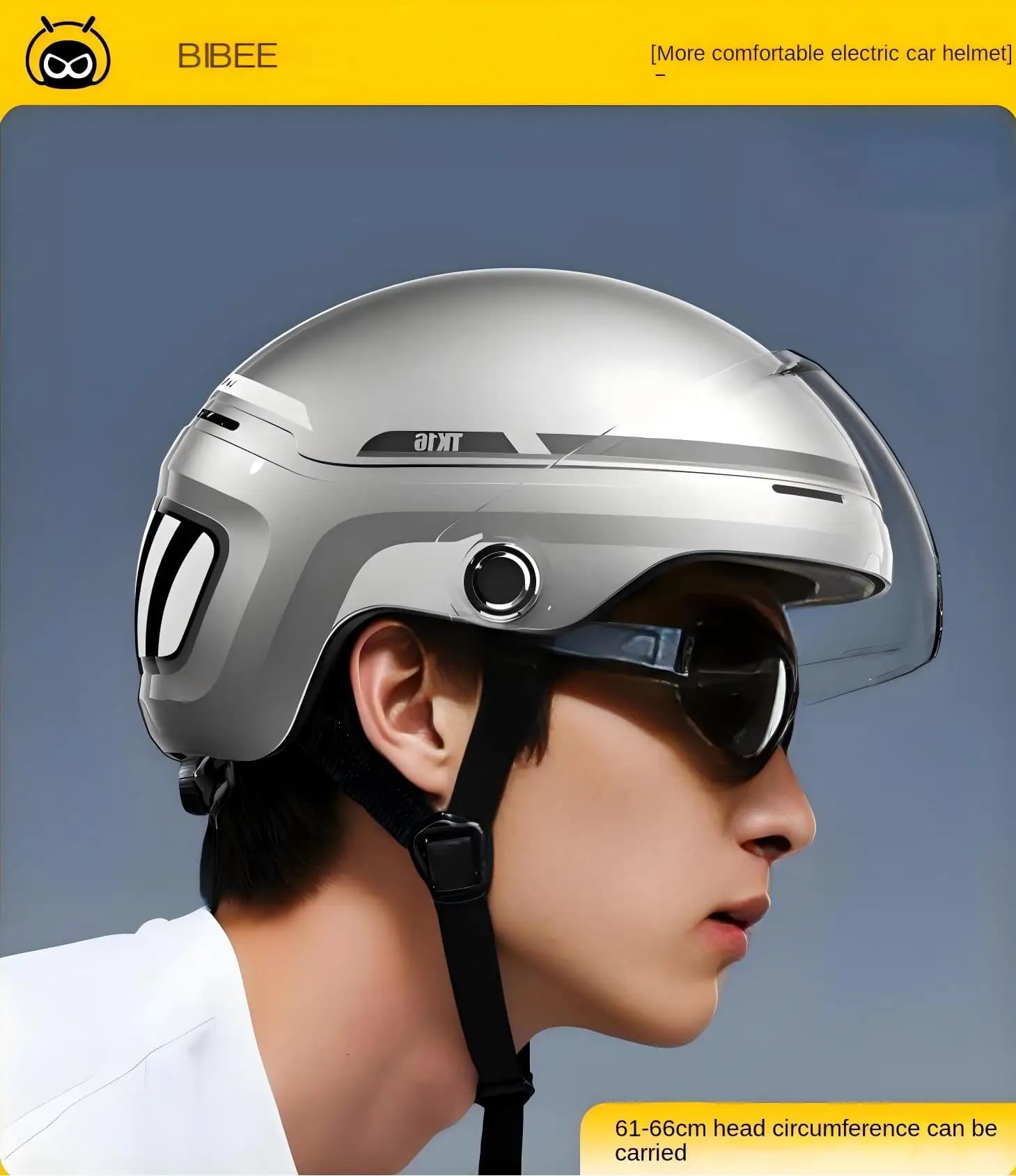 BIBEE Casco da bici elettrico per adulti XXXL 61-66CM Testa grande Lente 3D Antibatterico Fodera rimovibile Ampia visione ventilata