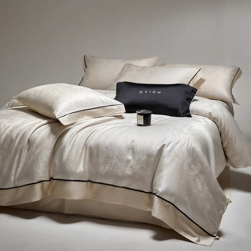 Set di Biancheria da Letto di Lusso in Misto Lyocell, Cotone e Seta, Jacquard Tinto in Filo, Morbido e Setoso, Copripiumino, Lenzuolo Piatto/Con Angoli, Federe, 4 Pezzi
