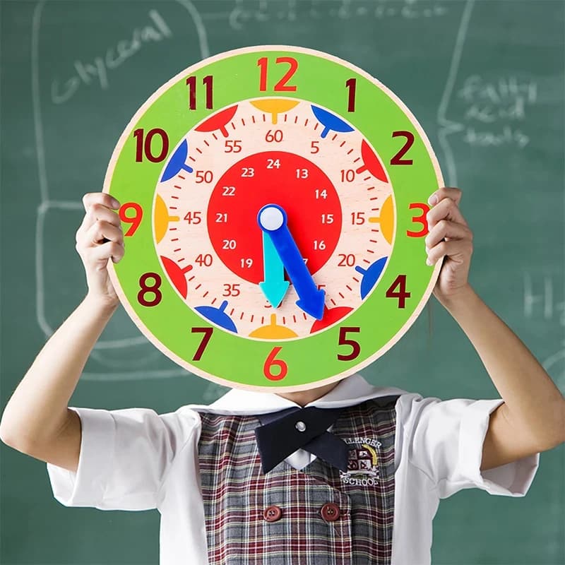Orologio in Legno Montessori, Giocattolo Educativo per l'Apprendimento del Tempo, Ausilio Didattico per Bambini e Scuola Primaria, Tavola Intelligente