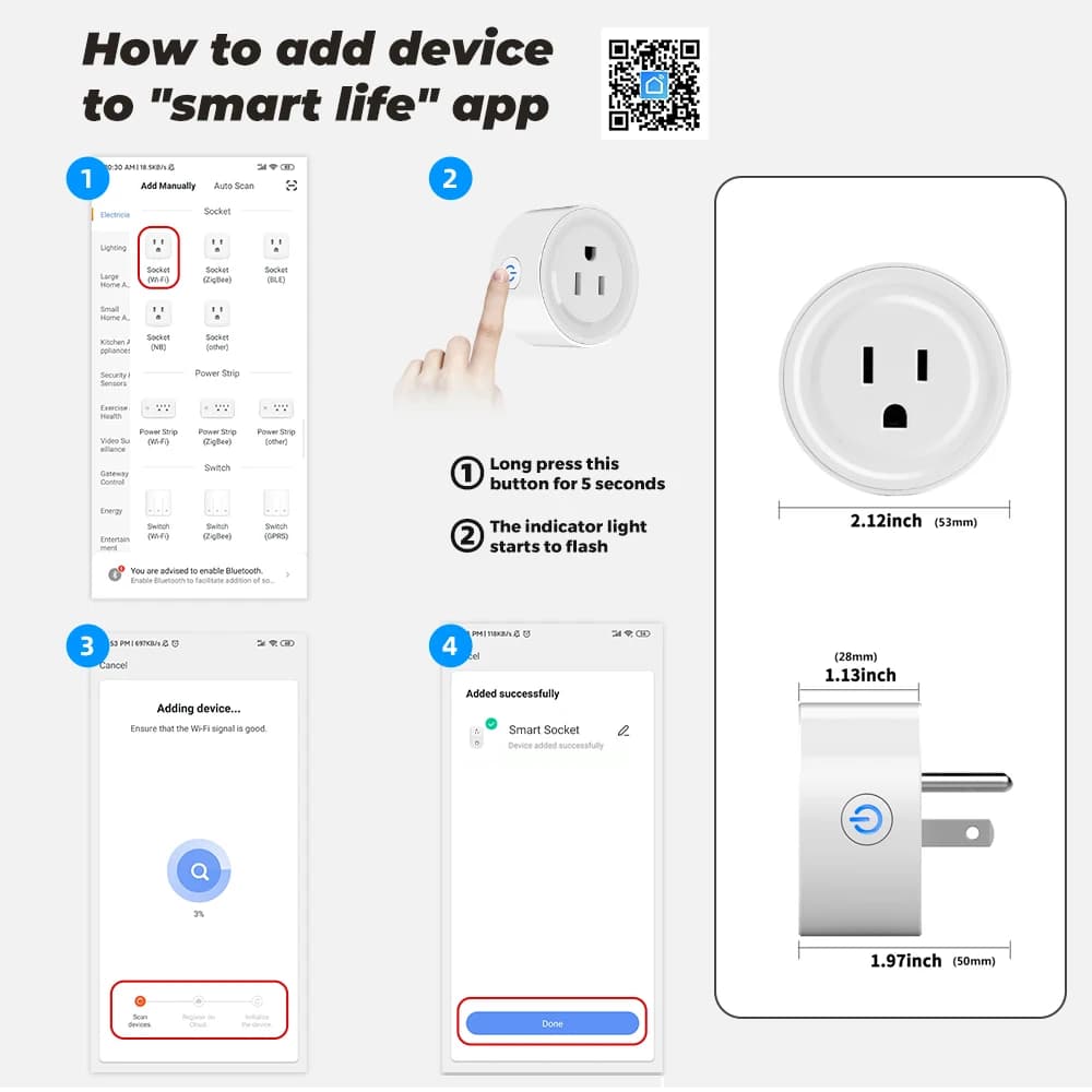 Smart WiFi Tuya Standard USA, Remote Wireless Control for Smart Appliances, Compatible with Alexa and Google Home