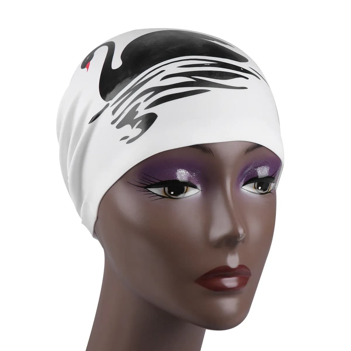 1Pcs Swan Pattern Silicone Swimming Cap Waterproof Elastic Hair Dry Swim Hat Women Long Hair Protection Comfort Fit No Pull Easy