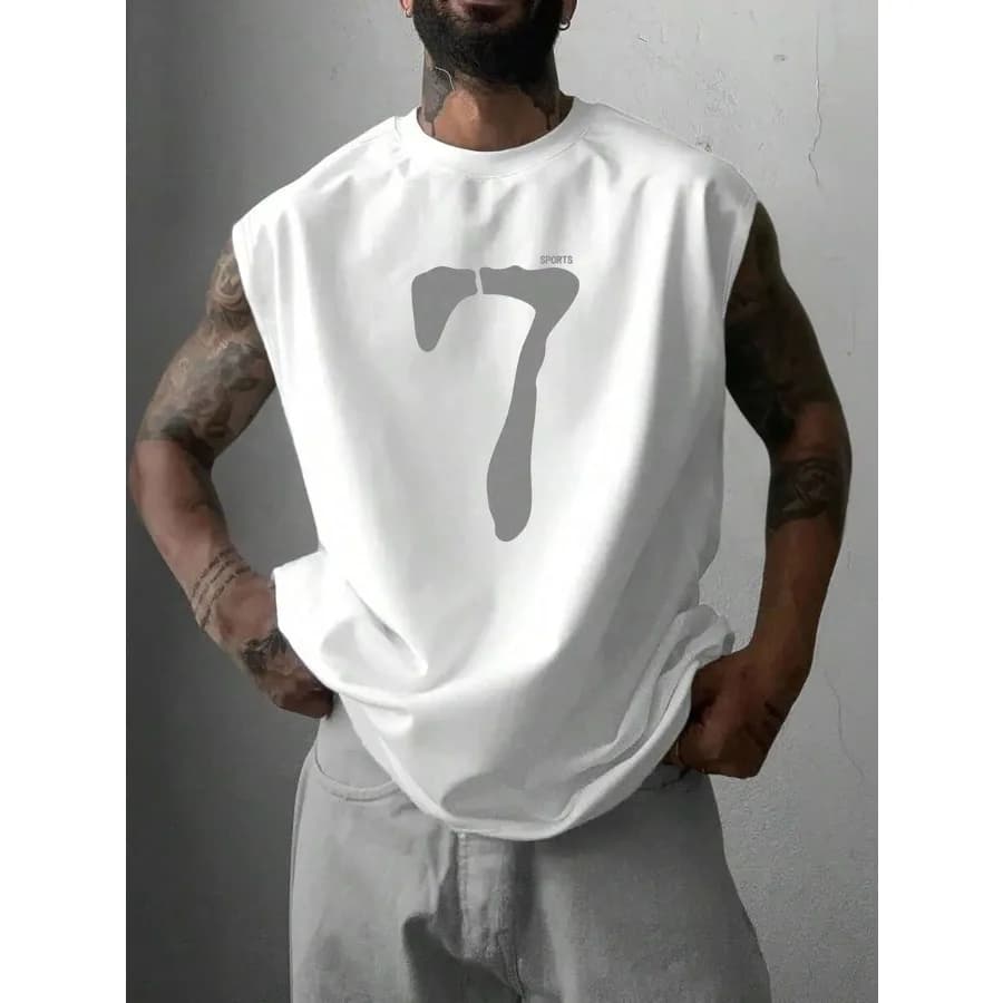 T-shirt casual senza maniche da uomo ad asciugatura rapida, stampa digitale minimalista 7, adatta per la spiaggia primaverile ed estiva e per l'uso quotidiano