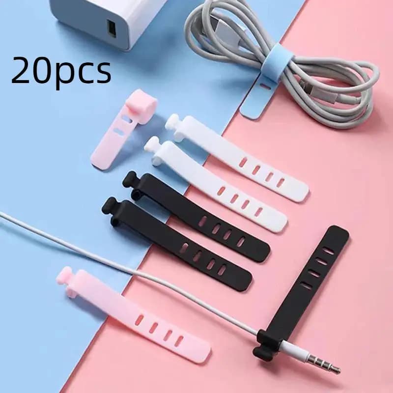20Pcs Easy to Use Cable Management Clips Soft Silicone Ties for Desktop Charger Wire Storage Office