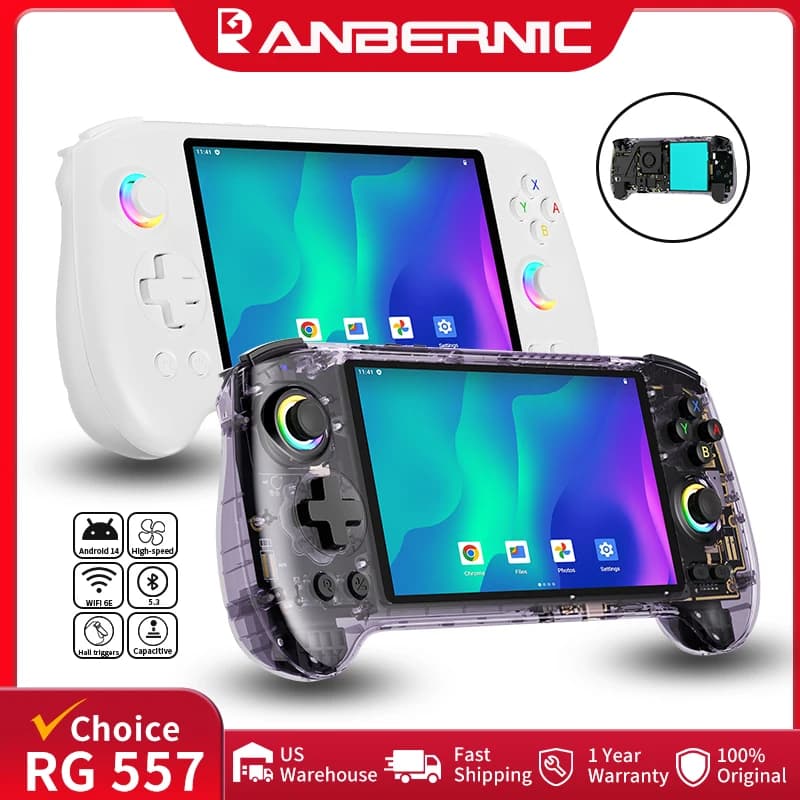 ANBERNIC RG557 Console di gioco portatile retrò Schermo AMOLED da 5,48 pollici Dimensity 8300 Lettore di videogiochi Android WIFI Streaming RG 557