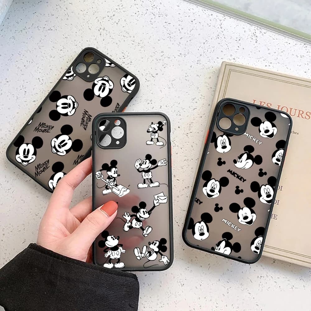 Custodia Opaca Nera Bianca Minnie Mickey Antiurto per iPhone 17E 17 16 16E 15 14 13 12 11 Pro Max 17Air 7 8 Plus XR XS