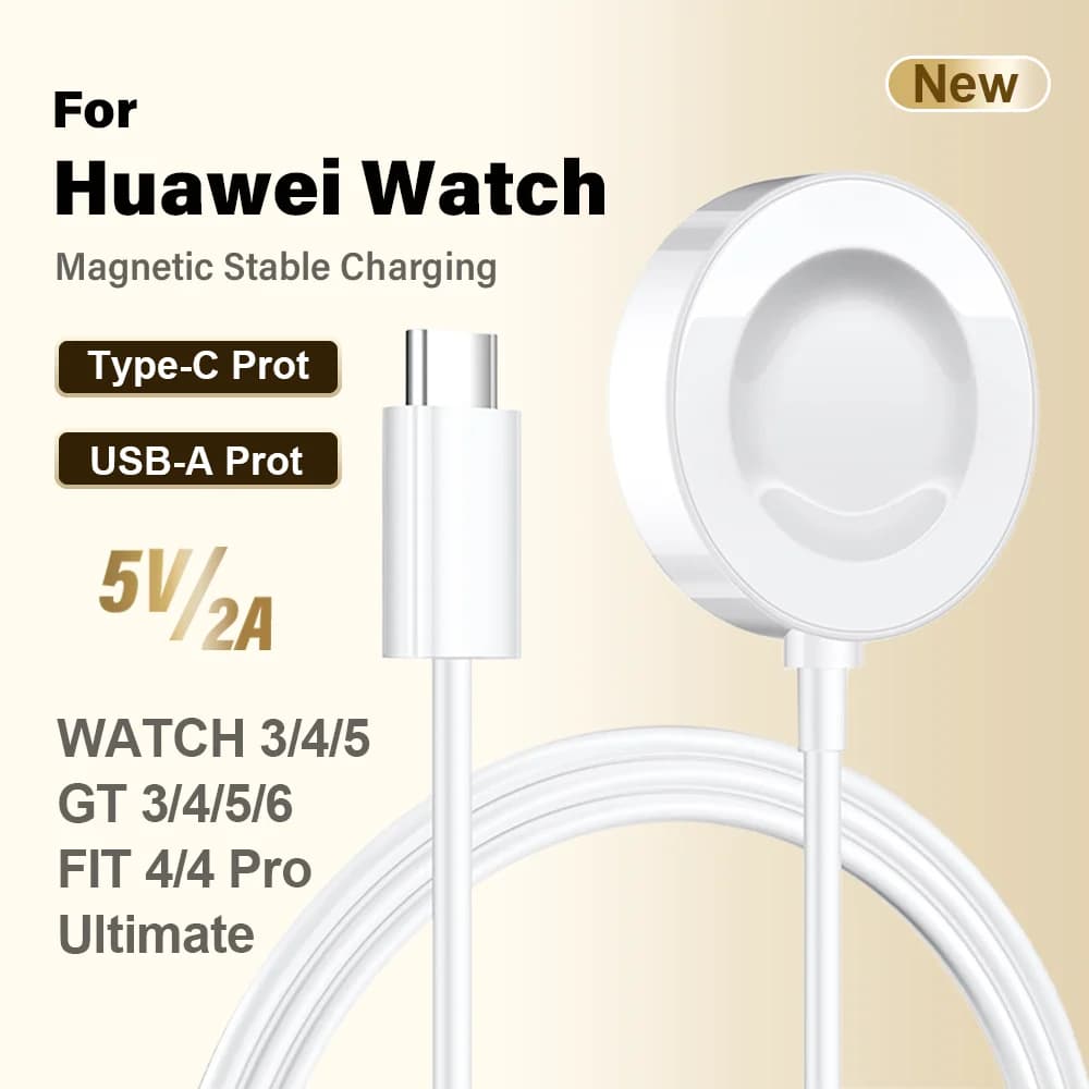 Smartwatch charging base Huawei Watch GT 6 5 4 3 Ultimate GT3 Honor Watch 4 Pro, magnetic, wireless, USB A and Type C, fast charging