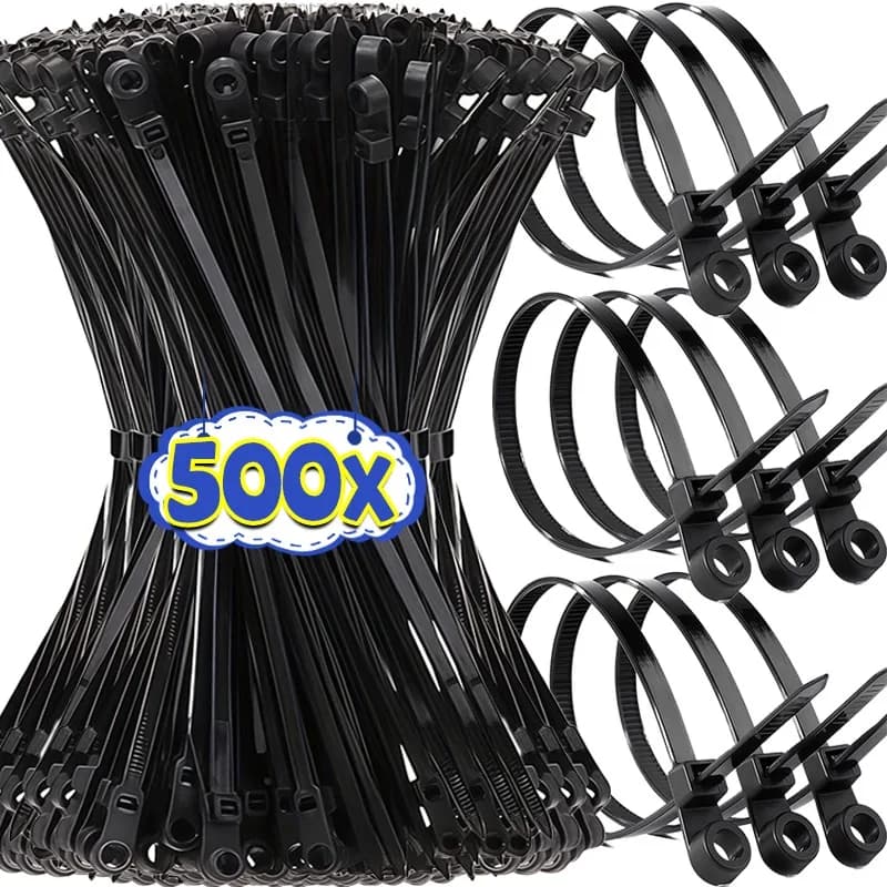 500/100 Pezzi Fascette in Nylon con Foro per Vite di Montaggio, Autobloccanti, Cinghie per Cavi, Strumento per Fissaggio Fili