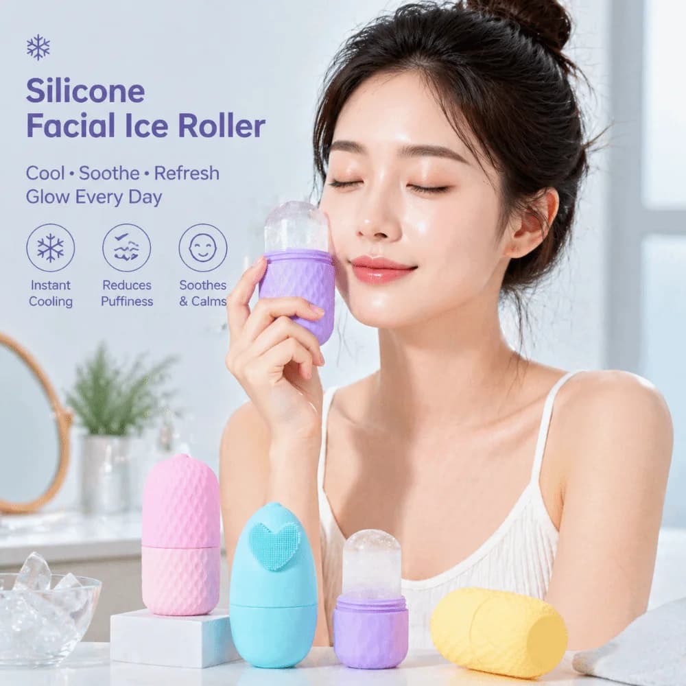 Silicone Ice Face Roller Cooling Shrink Pores Facial Silicone Ice Mold Skincare Tool De-Puffing Facial Ice Roller
