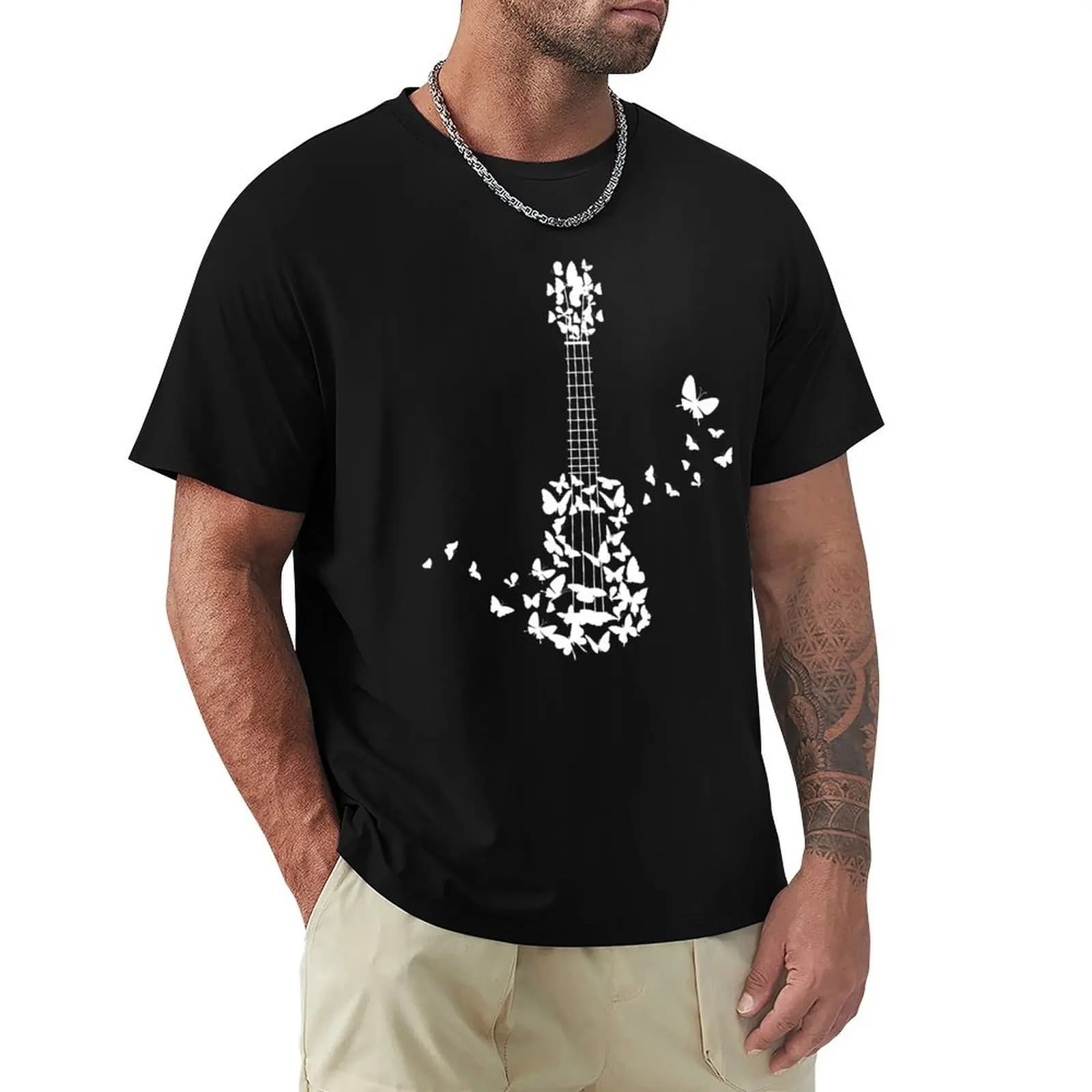 A Four String Ukulele Instrument With Beautiful T-Shirt Work Wear Breathable Tee