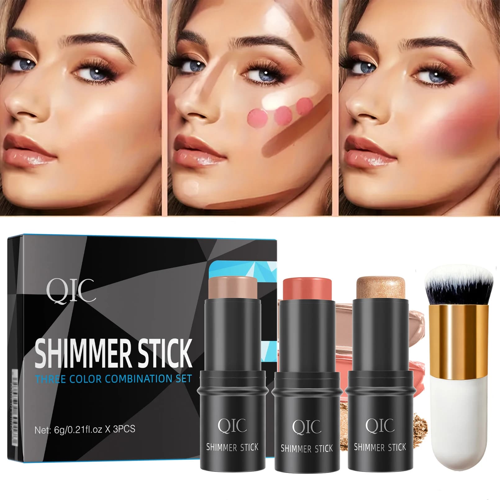 Stick Contouring Viso Multifunzione: Bronzer, Illuminante, Blush Effetto Seta, Crema Correttore Modellante
