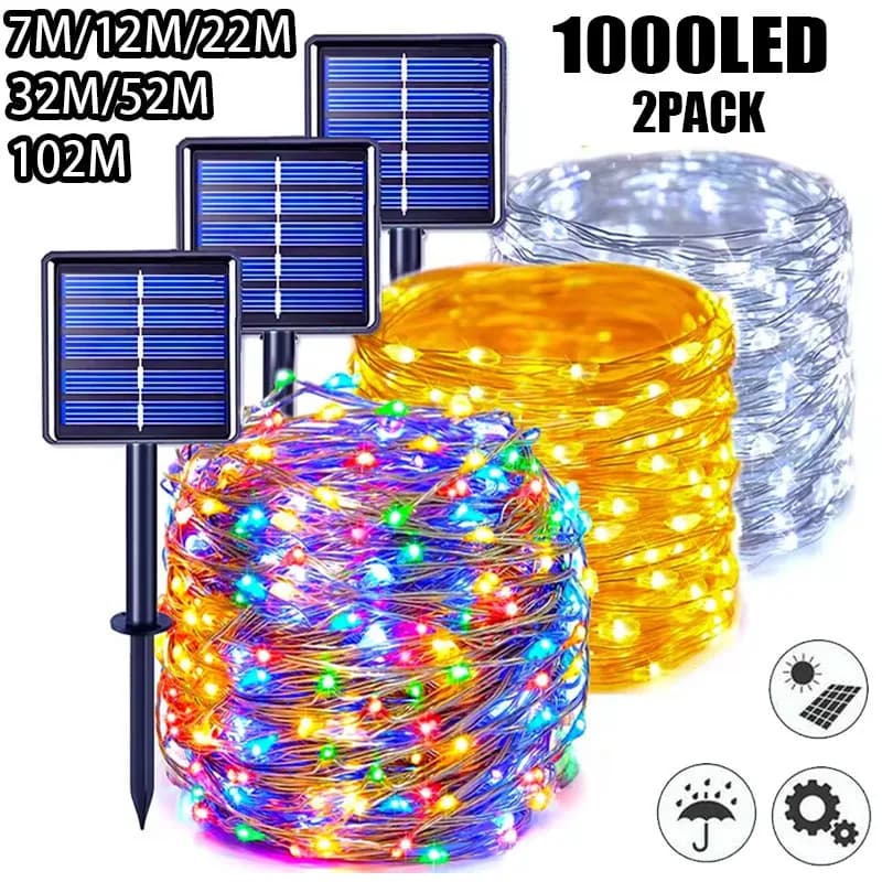 Luci da giardino a LED per esterni a stringa solare 7m/12m/22m/32m/52m/102m Lampada a LED scintillante impermeabile per decorazioni per feste di Natale