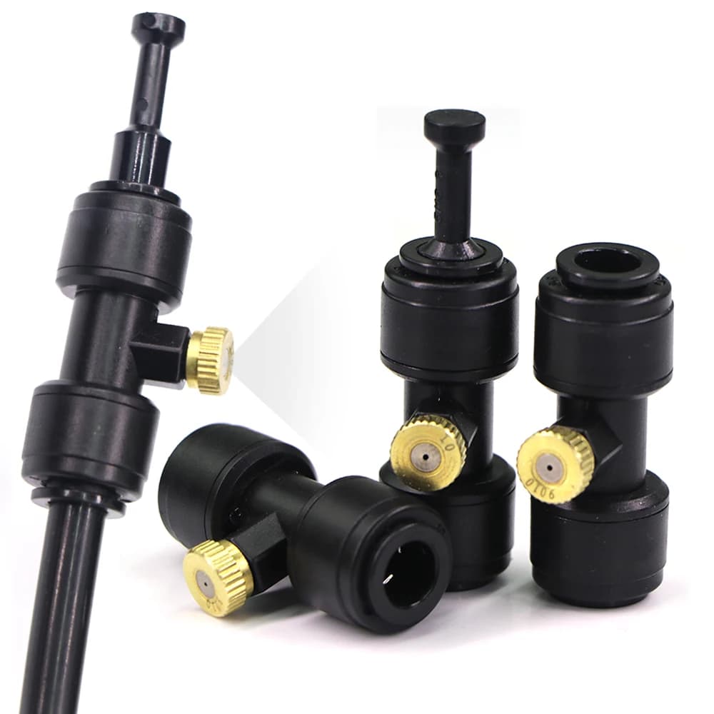0.1-1 mm brass spray nozzle with quick T connector for garden Patio OD-8mm PE pipe Nebulization cooling system Fog sprayers Atomizer