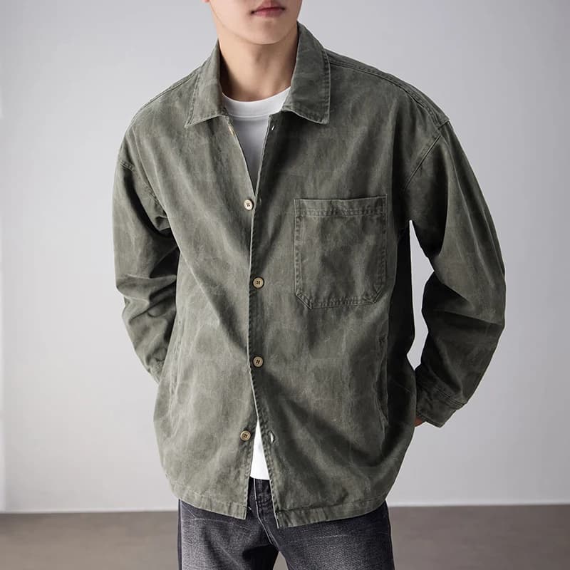 Men Vintage Washed Cotton Long Sleeve Loose Casual Plus Size Cargo Shirts Cityboy Japanese Streetwear Oversize Shirt Blouses