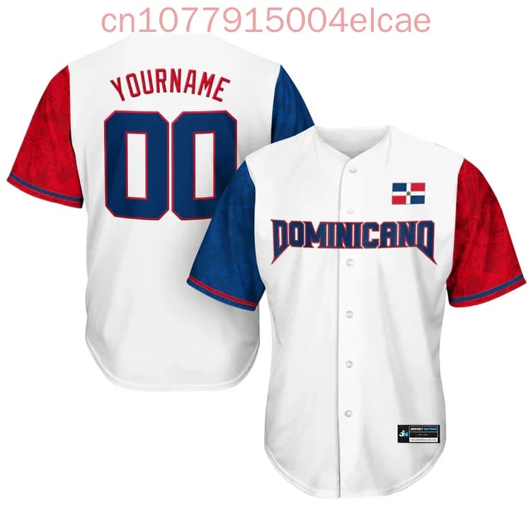 Maglia da baseball da uomo della Repubblica Dominicana Camicia da squadra personalizzata Stampa Nome della persona Numero T-shirt da baseball per abbigliamento sportivo Hip Hop