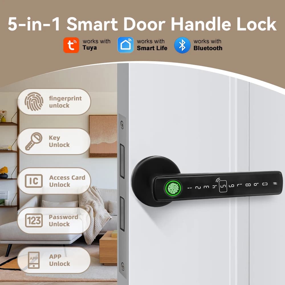 Serrature per porte Tuya Tastiera intelligente per impronte digitali Password Chiave per scheda IC App per casa intelligente Sblocco Serratura per porta esterna intelligente per ufficio magazzino