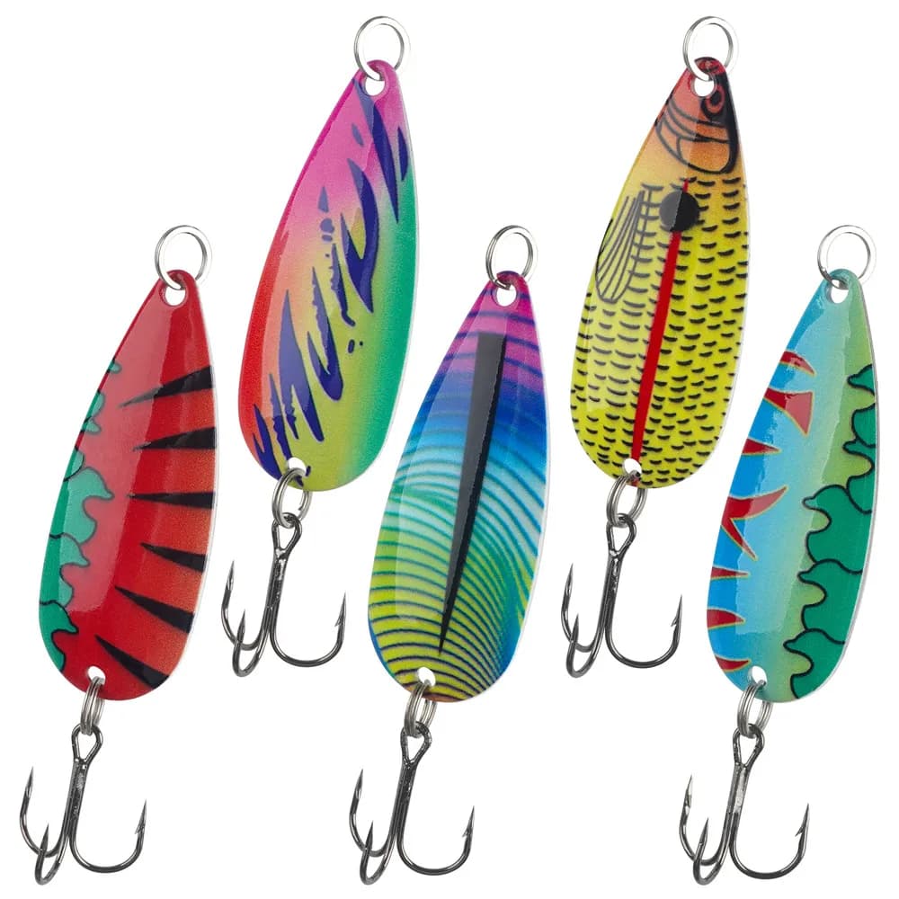 5 pieces spoon fishing baits metal jig towing spoon Spinner bait casting call for salmon bass merola jigging recall with equipment box