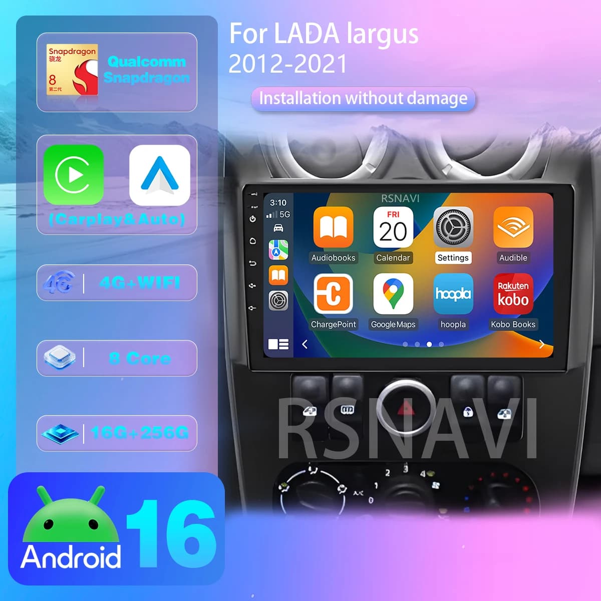 Autoradio Android 16 2K QLED Qualcomm per LADA Largus 2012-2021, Lettore Multimediale Video GPS WIFI 2din Wireless