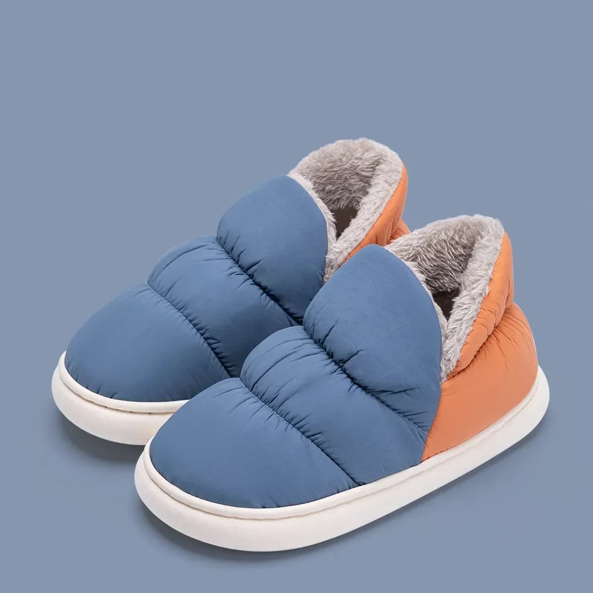 Women's Winter Men's Slippers in waterproof fabric jacket for interior and exterior warm shoes in slip-resistant soft thick sole and comfortable apartments for couples