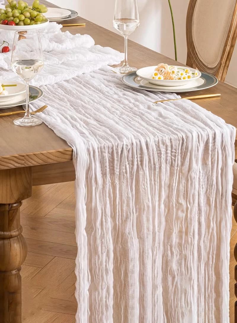 Runner da Tavola in Garza 90x400CM, Runner Trasparente Bianco per Matrimoni, Feste, Baby Shower, Compleanni, Decorazioni per la Casa