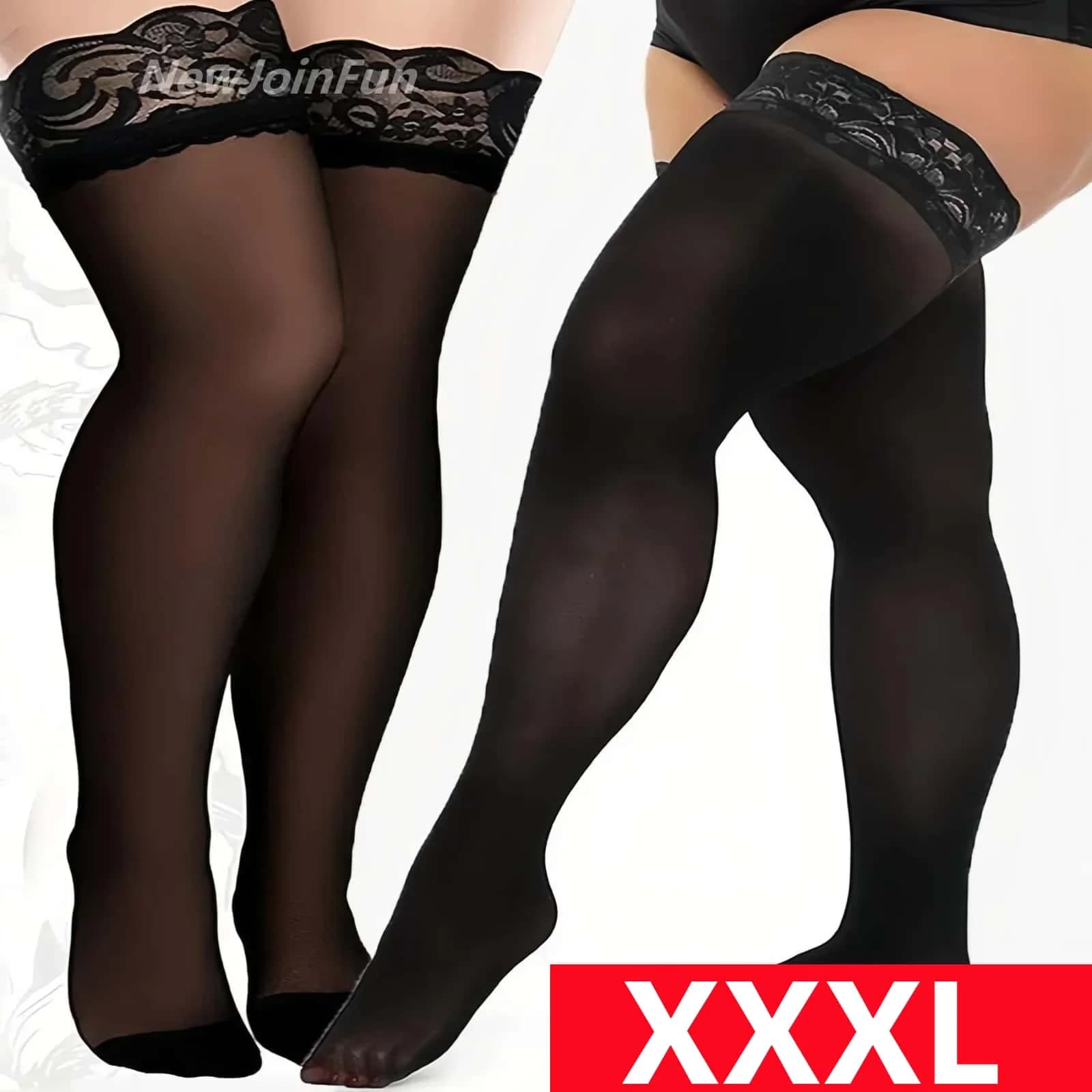 FREEAUCE Sexy Oversized Women Lace Anti-slip Stockings Plus Large Size Ultra Thin Thigh Knee High Girls Fishnet Long Socks XXXXL