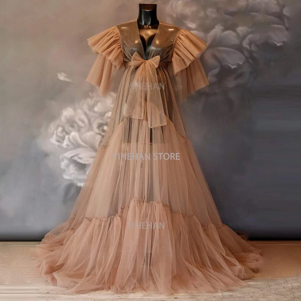 Abito premaman in soffice tulle personalizzato per babyshower Prom Party Sleepwear Front Split Accappatoi da donna Camicia da notte Abito premaman