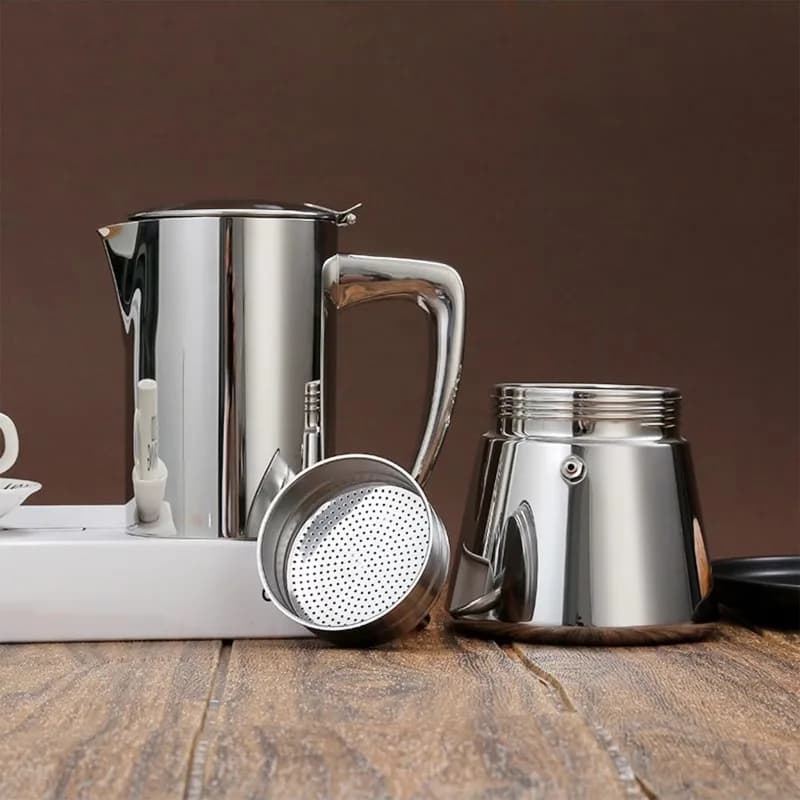 Caffettiera Moka in acciaio inossidabile Caffettiera Caffettiera per cucina Mocha Espresso Latte Filtro piano cottura 4/6 tazze