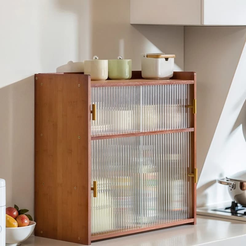Contenitore da cucina stabile e multifunzionale, con piano d'appoggio, porta condimenti quadrato, porta bicchieri laterale.