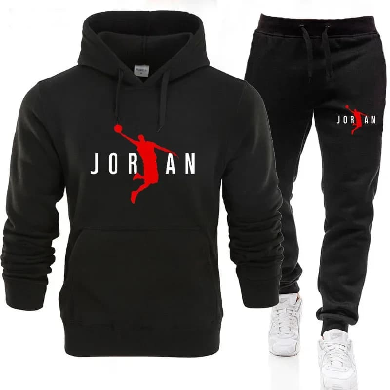 New Autumn and Winter Men's Hooded Casual Set, Long Sleeved Men's Pullover for Outdoor Fitness + Two Piece Pants