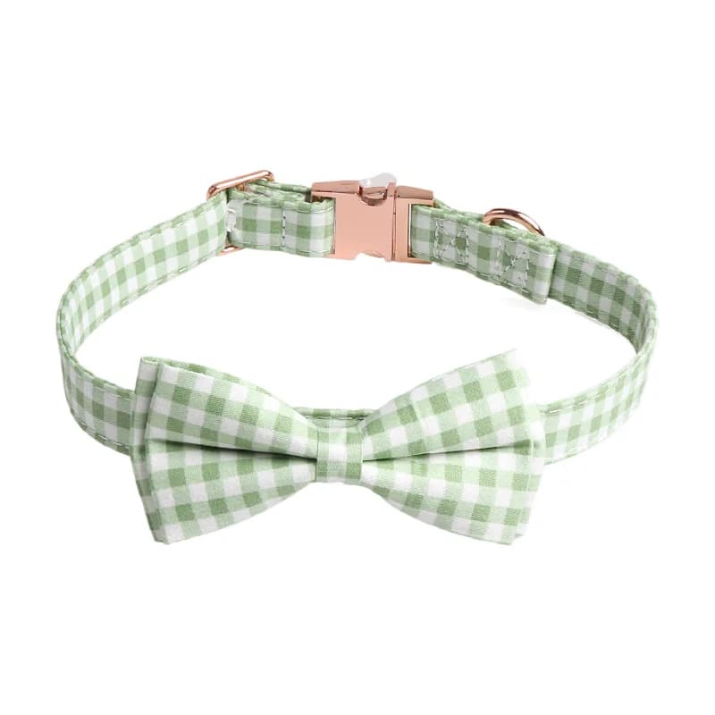 Collare per Cani con Fiocco in Stile Britannico a Quadri, Fibbia Oro Rosa, Regolabile in Metallo con Motivo a Girasole, Accessori per Animali