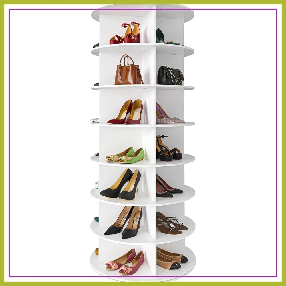 Scarpiera Girevole a 7 Livelli, Espositore Girevole a 360° per Scarpe e Borse, Organizzatore Salvaspazio per Armadio