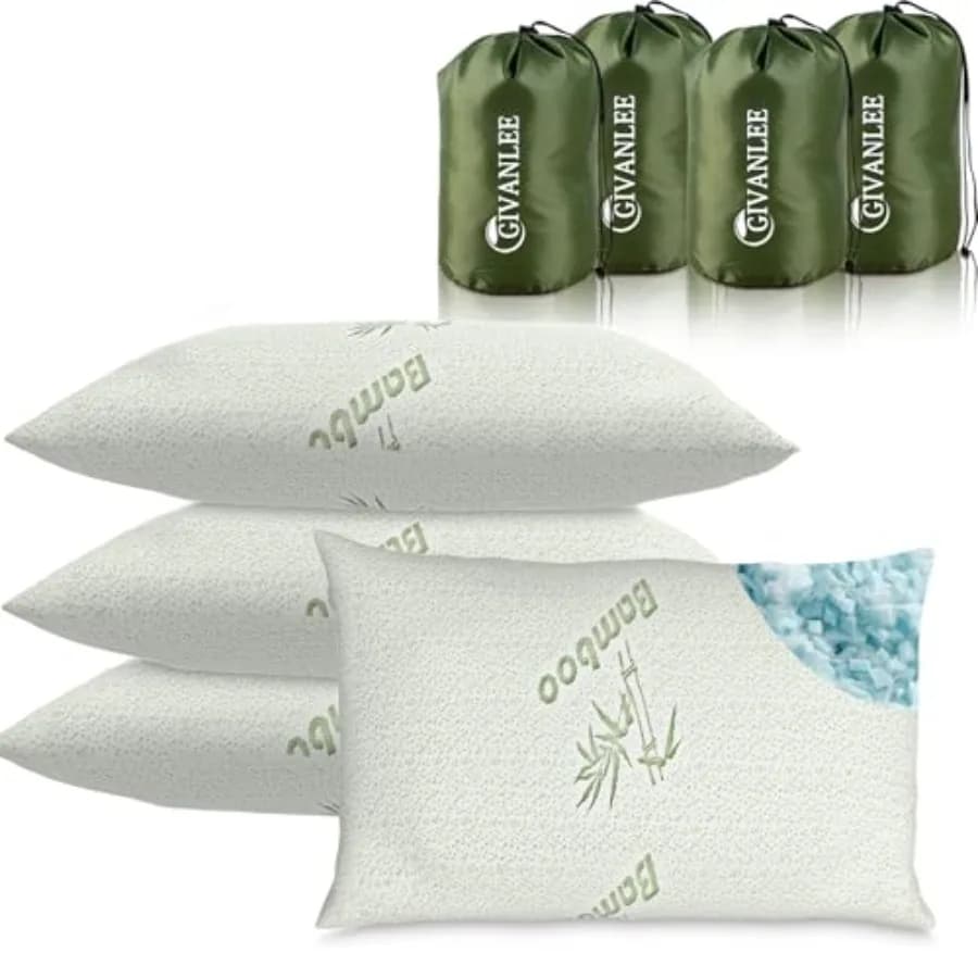 Set di 4 Cuscini da Campeggio per Dormire, Cuscino da Viaggio in Memory Foam Sminuzzato Compatto e Ripiegabile con Borsa per il Trasporto, Fodera Morbida, Piccolo